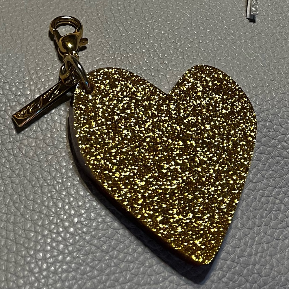 Edie Parker Gold Glitter Heart Luxe Bag Charm